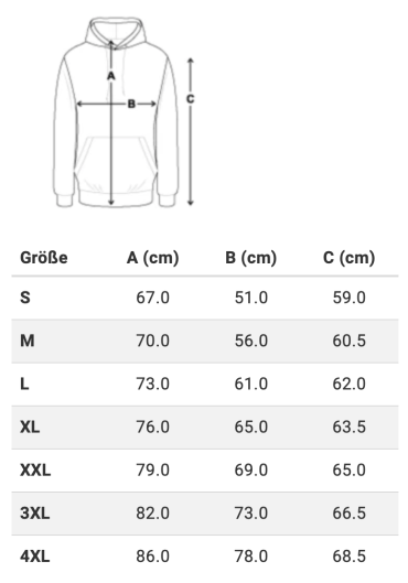 CVJM Traunreut Hoodie 2023 Größentabelle