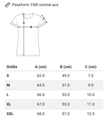 CVJM Traunreut T-Shirt 2023 Frauen Größentabelle